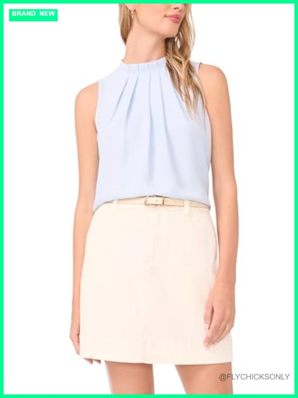Vince Camuto Shirred Mock Neck Tank Blouse Sleeveless Top
